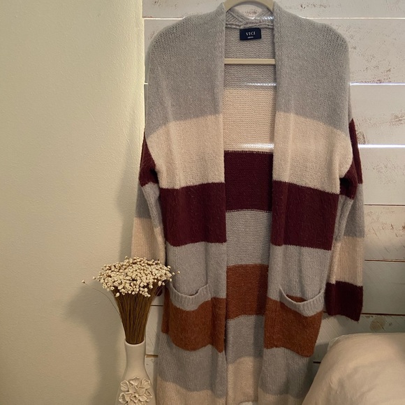 Vici Sweaters - Striped duster cardigan
